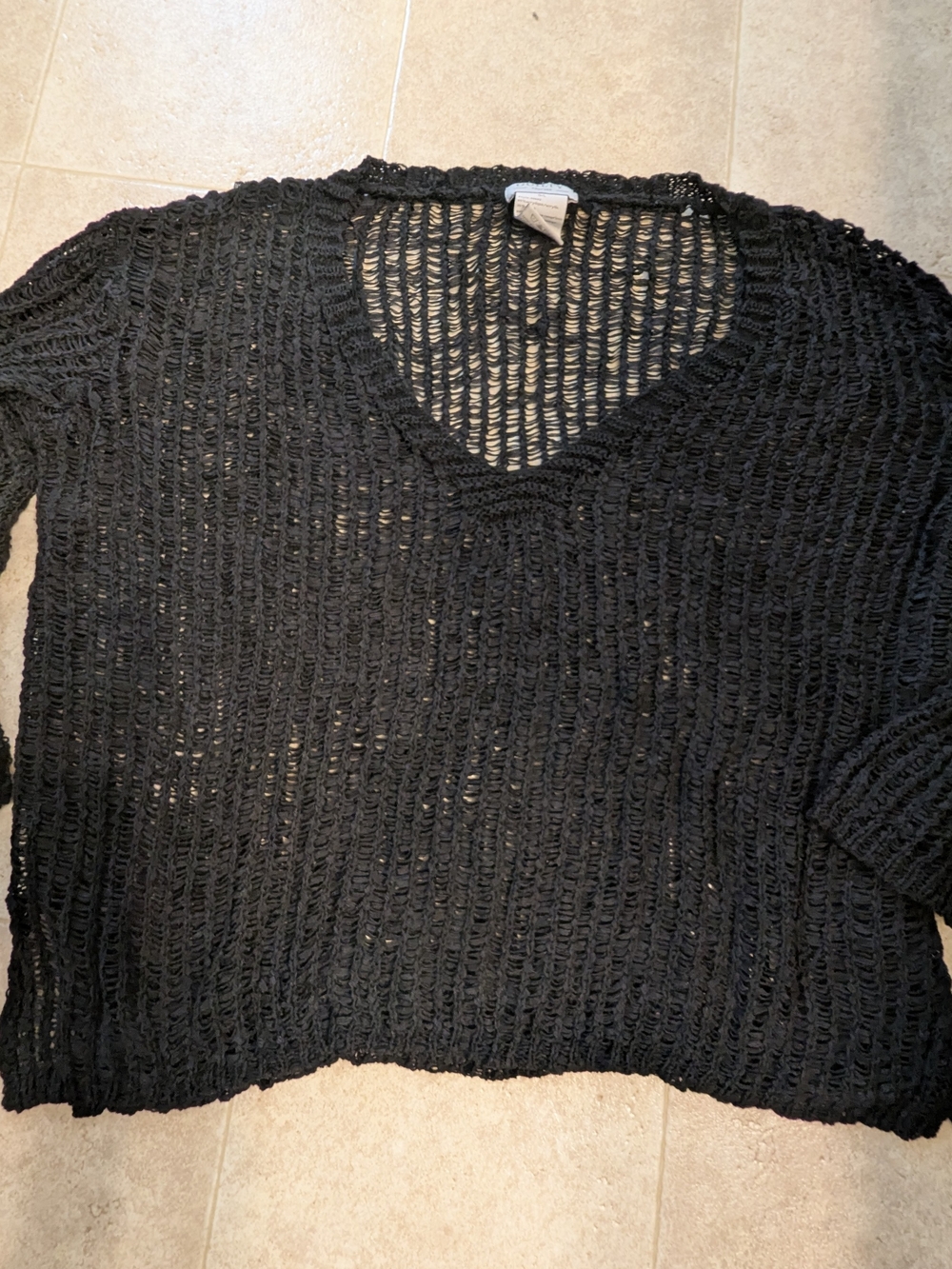 Black Open-Weave V-Neck Women's Sweater